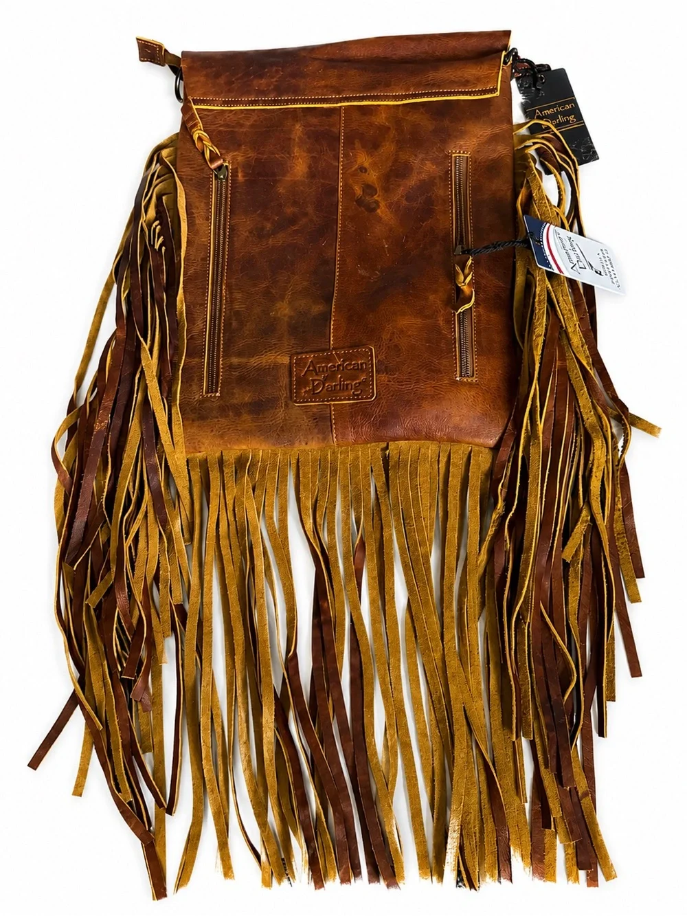 American Darling Hair-On Hide Leather Western Messenger Fringe Bag BNWT